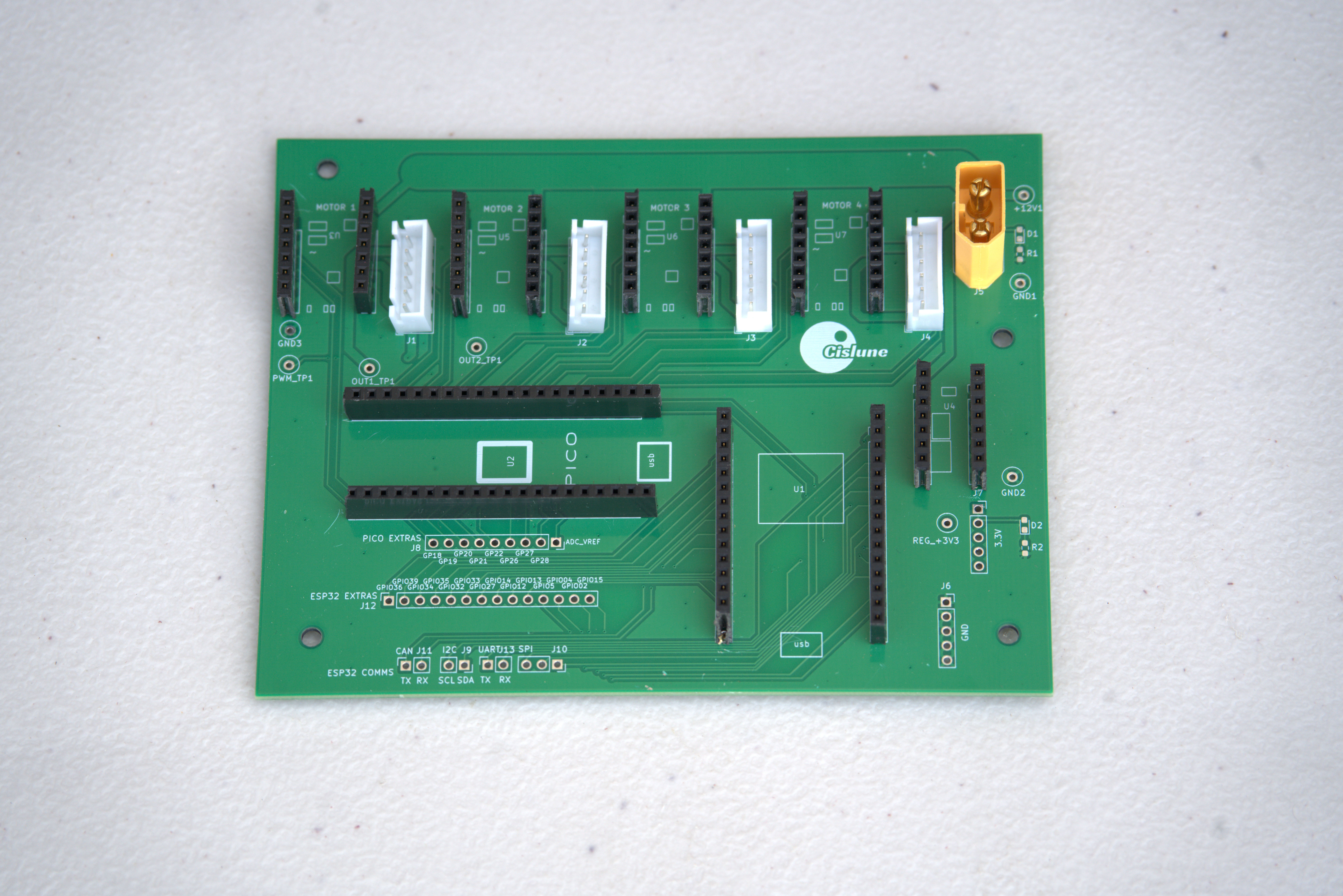 PCB with headers and connectors installed